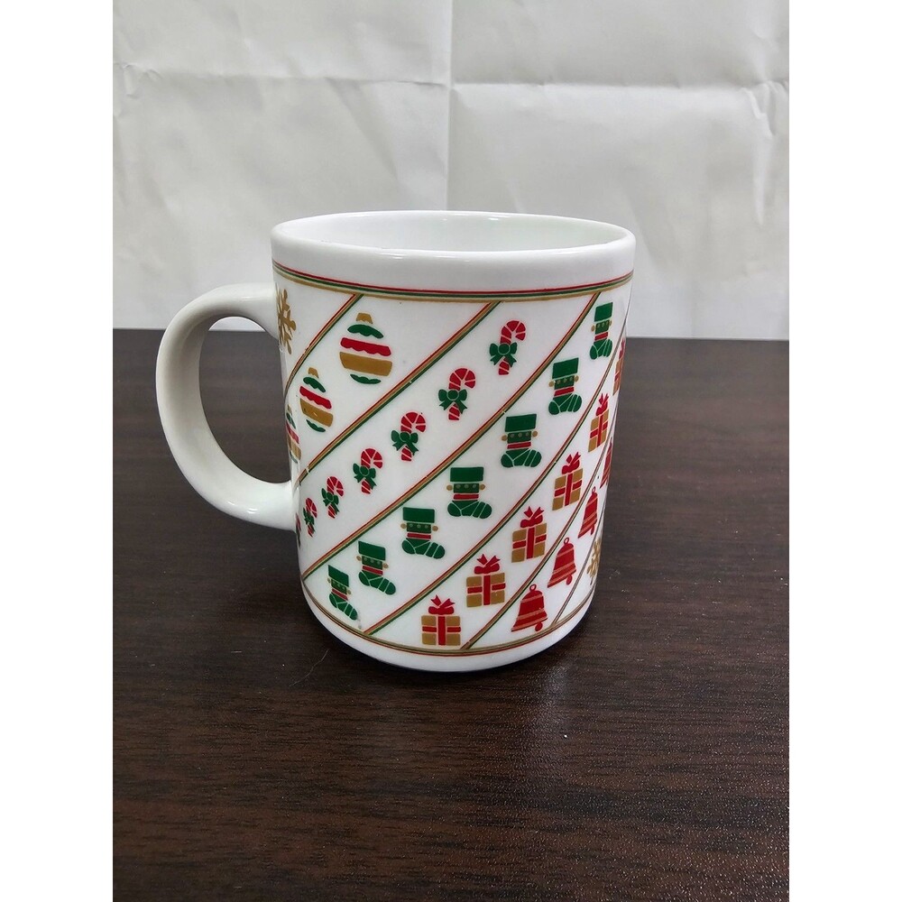 Vintage 1989 Houston Foods Holiday Mug Christmas Gifts Candy Canes Pattern